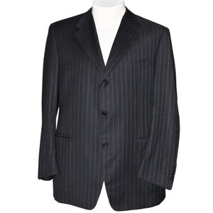 CANALI Super 120s Men's Blazer Jacket Charcoal Gray Green Pinstripe 46R